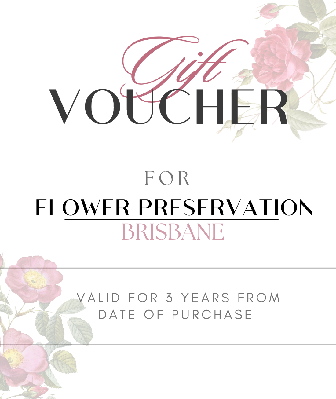 Gift voucher e-gift card from Flower Preservation Brisbane redeemable online