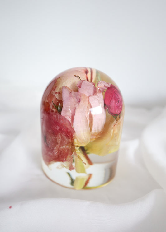 Resin Flower Cylinder Dome Paper Weight