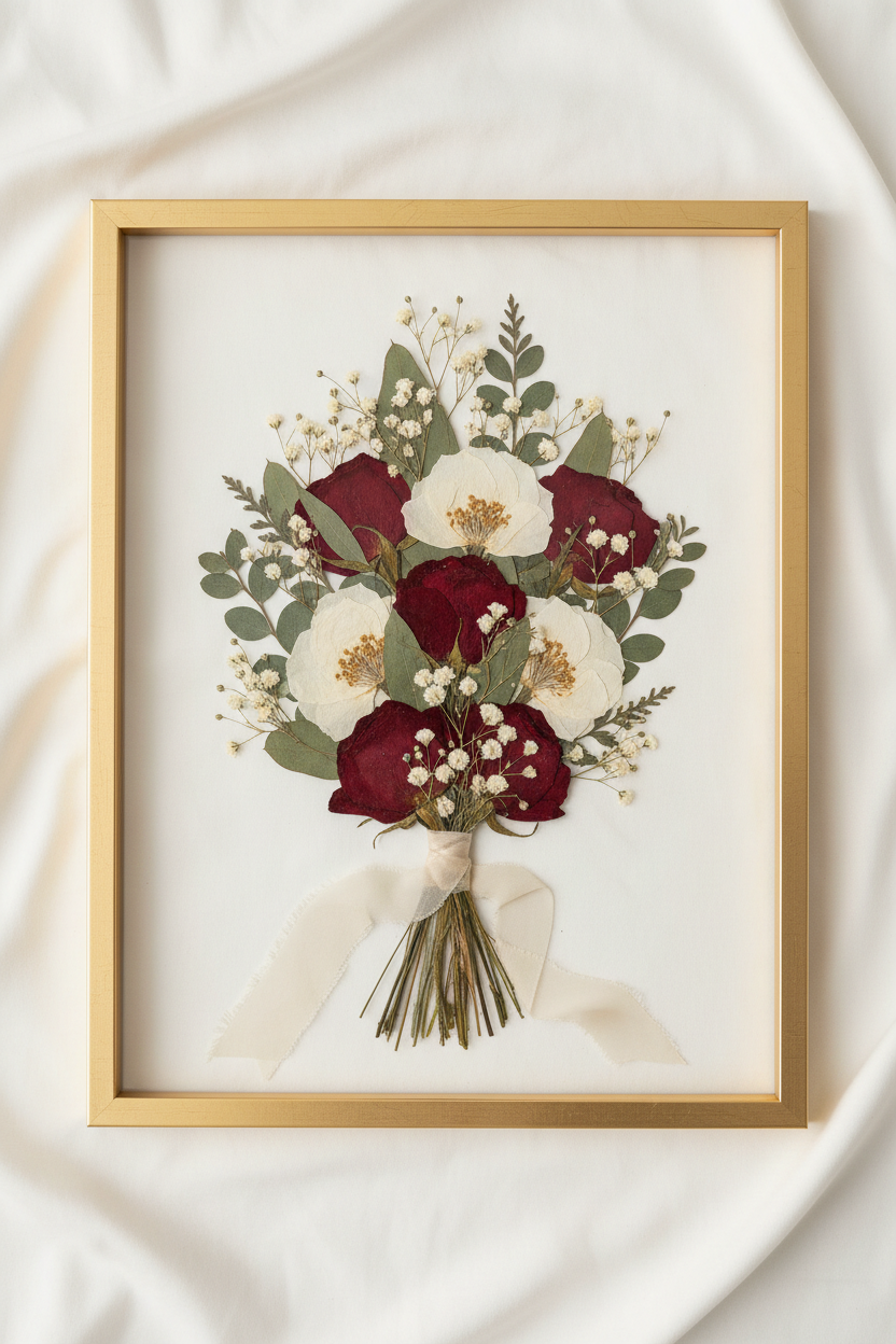 square pressed flower frame 30x30 with preserved flowers in a handcrafted frame