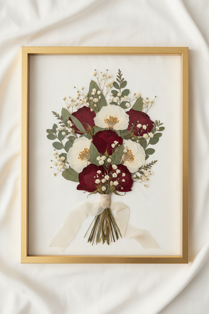 square pressed flower frame 30x30 with preserved flowers in a handcrafted frame