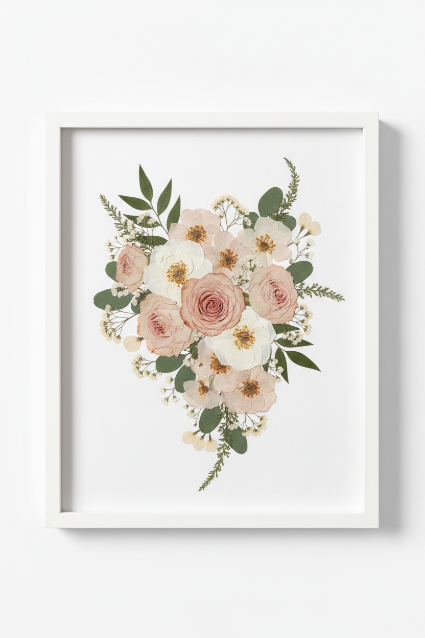 Modern pressed flower frames 30x30 with UV protective glass preserving natural flowers in a square style frame