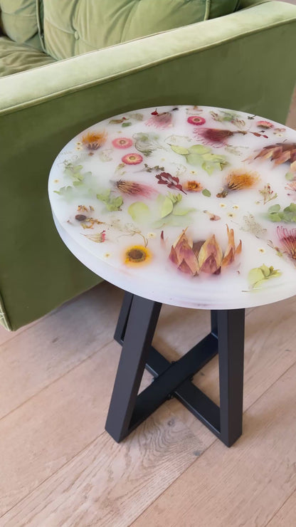 Custom Floral Resin Side Table